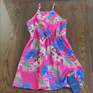 Pink Tropical Print Girls' Sundress